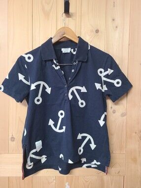Thom Browne Navy Polo‎ with White Anchor Motif